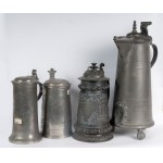 Lot of four pewter beer mugs 17th/18th/19th century
