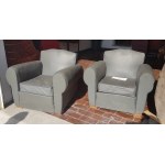 Pair of grey leather armchairs 1940s