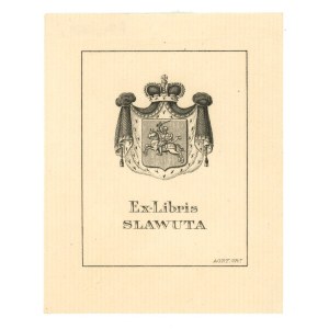 Slavutovo exlibris, rodový erb litovskej Pahonie pod korunou rodu Sanguszko (294)