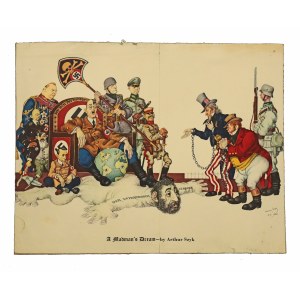 Artur Szyk, „Sen szaleńca”, Karykatura, stary druk znanej pracy artysty z 1940 (582)