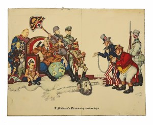 Artur Szyk, „Sen szaleńca”, Karykatura, stary druk znanej pracy artysty z 1940 (582)