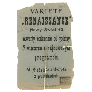 Warsaw - Variete / Cabaret Renaissance, Nowy Świat 43 - leaflet in Polish and German (1134)