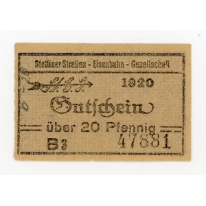Szczecin/Stettin; Stettiner Strassen - Eisenbahn - Geselschaft; 20 Pf 1920 (271)