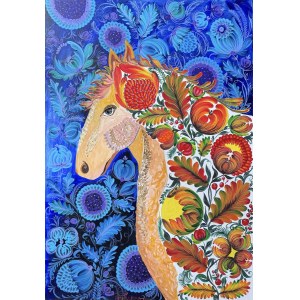 Hanna Pushkarova, Horse in Flowers, 2026