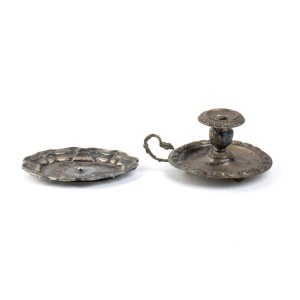 Small silver tray and candlestick - 19th century