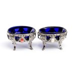 Pair of French solid silver salt cellars - Paris, 18th century