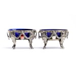 Pair of French solid silver salt cellars - Paris, 18th century