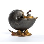 Nautilus mounted on an oval pewter base - Europe, 19th century