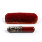 Mouthpiece in nielloed silver and amber - Northern Europe, late 19th century