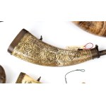 A collection of powder flasks -