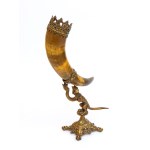Buffalo horn mounted on a gilded metal base - Europe, 19th century