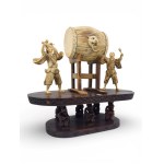 Mammoth ivory and rosewood sculpture group - China, 20th century
