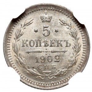 Russia, Nicholas II, 5 kopecks 1902 AP - NGC MS65