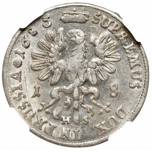 Prusy Książęce, Fryderyk Wilhelm, Ort 1685 Królewiec - przebitka L/E NGC MS64