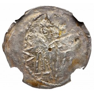 Schlesien, Boleslaus I, Denarius w/o, Breslau - NGC AU55