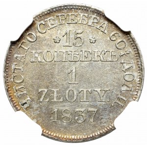 Poland under Russian occupation, Nicholas I, 15 kopecks=1 zloty 1837, Warsaw - NGC MS63+