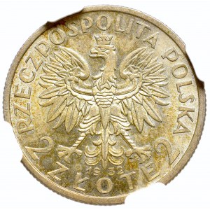II Rzeczpospolita, 2 złote 1932, Głowa kobiety - NGC MS62