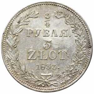 Poland under Russian occupation, Nicholas I, 3/4 rouble=5 zloty 1833, Petersburg