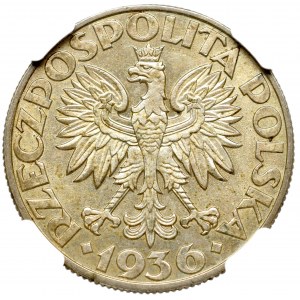 II Rzeczpospolita, 5 złotych 1936 Żaglowiec - NGC MS63