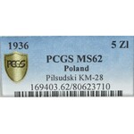 II Rzeczpospolita, 5 złotych 1936 Piłsudski - PCGS MS62
