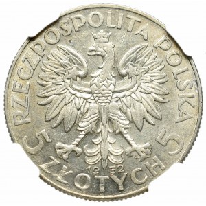 II Rzeczpospolita, 5 złotych 1932 ZM, Warszawa Głowa kobiety - rzadkość NGC AU58