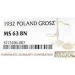 II Republic of Poland, 1 groschen 1932 - NGC MS63 BN