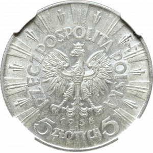 II Rzeczpospolita, 5 złotych 1938 Piłsudski - NGC UNC Details