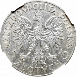 II Rzeczpospolita, 5 złotych 1932 ZM, Warszawa Głowa kobiety - rzadkość NGC XF Details