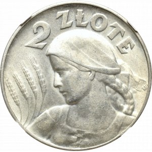 II Rzeczpospolita, 2 złote 1925, Londyn Kobieta i kłosy - NGC UNC Details