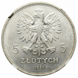 II Rzeczpospolita, 5 złotych 1930 Sztandar - NGC UNC Details