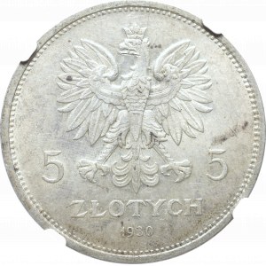 II Rzeczpospolita, 5 złotych 1930 Sztandar - NGC MS61