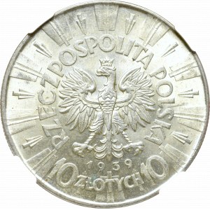 II Republic of Poland, 10 zloty 1939 Pilsudski - NGC MS61