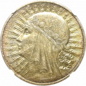 II Rzeczpospolita, 10 złotych 1932 BZM Głowa kobiety - NGC MS62