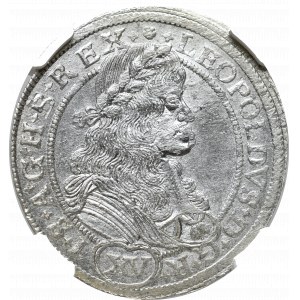 Śląsk, Leopold I, 15 krajcarów 1675 SHS, Wrocław - NGC MS64