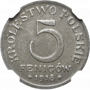 Królestwo Polskie, 5 fenigów 1918 - NGC MS62