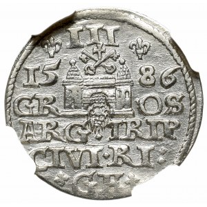 Stefan Batory, Trojak 1586, Ryga - duża głowa NGC AU58