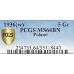 II Rzeczpospolita, 5 groszy 1936 - PCGS MS64 BN