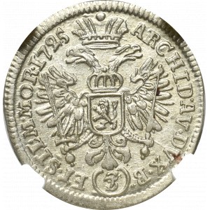Czechy pod panowaniem Habsburgów, Karol VI, 3 Krajcary 1725, Praga - NGC MS62