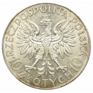 II Rzeczpospolita, 10 złotych 1933 ZM Głowa kobiety - PCGS MS63