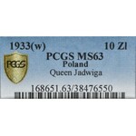II Rzeczpospolita, 10 złotych 1933 ZM Głowa kobiety - PCGS MS63