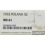 II Republic of Poland, 5 zloty 1933 - NGC MS61