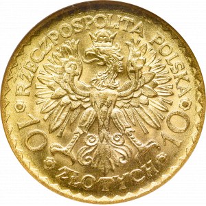 II Rzeczpospolita, 10 złotych 1925 Chrobry - NGC MS65