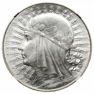 II Rzeczpospolita, 10 złotych 1932 ZM Głowa kobiety - NGC MS62