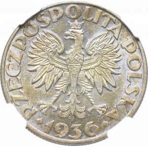 II Rzeczpospolita, 5 złotych 1936 Żaglowiec - NGC AU58