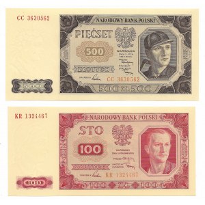 PRL, zestaw banknotów 100 złotych 1948 KR i 500 złotych 1948 CC