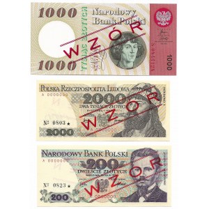 PRL, zestaw trzech wzorów 200, 1000, 2000 złotych