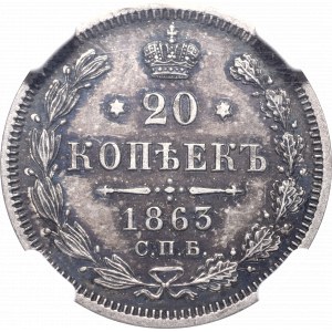 Russia, Alexander II, 20 kopecks 1863 - NGC MS62 
