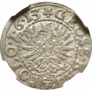 Zygmunt III Waza, Grosz 1613 Kraków - nieopisany GROSS•REG NGC AU58