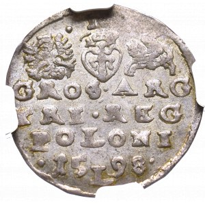 Zygmunt III Waza, Trojak 1598, Lublin - inicjał rozdziela datę NGC MS63