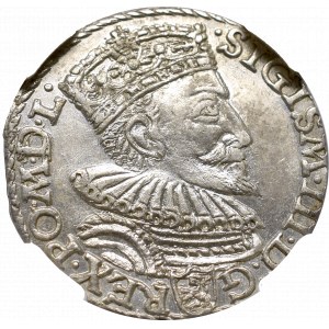 Zygmunt III Waza, Trojak 1594, Malbork - pierścień rozdziela datę NGC MS62